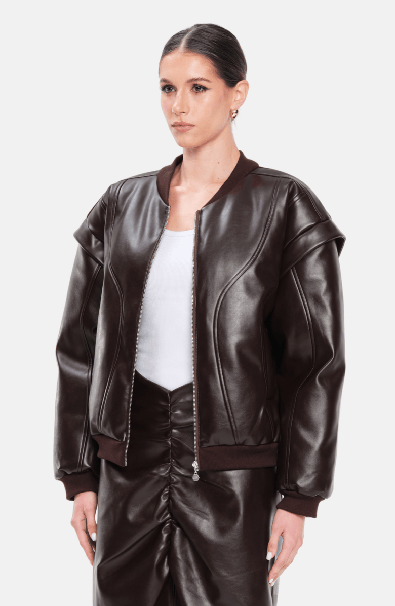 OW Collection Valentina Bomber Jacket, Alternate, color, Brown