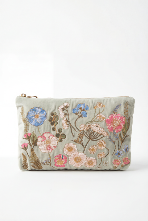 Pressed Flowers Velvet Everyday Pouch