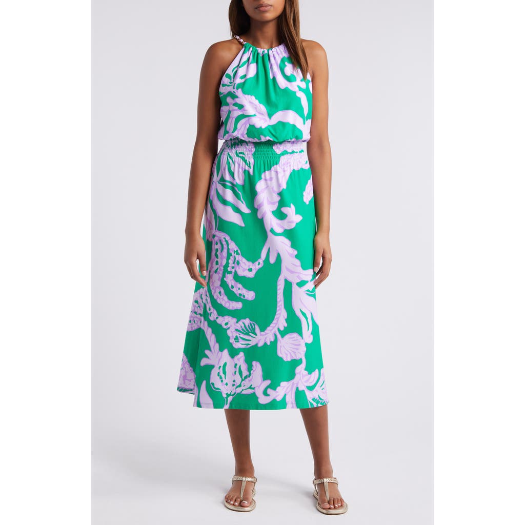 Lilly Pulitzer® Gracelyn Smocked Waist Midi Dress in Brazilian Green Salty Sandbar