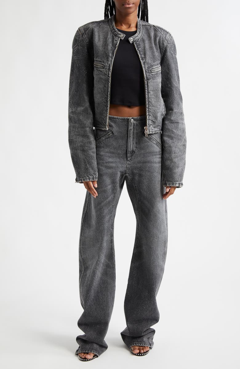 Alexander Wang Crystal Embellished Denim Moto Jacket, Alternate, color,