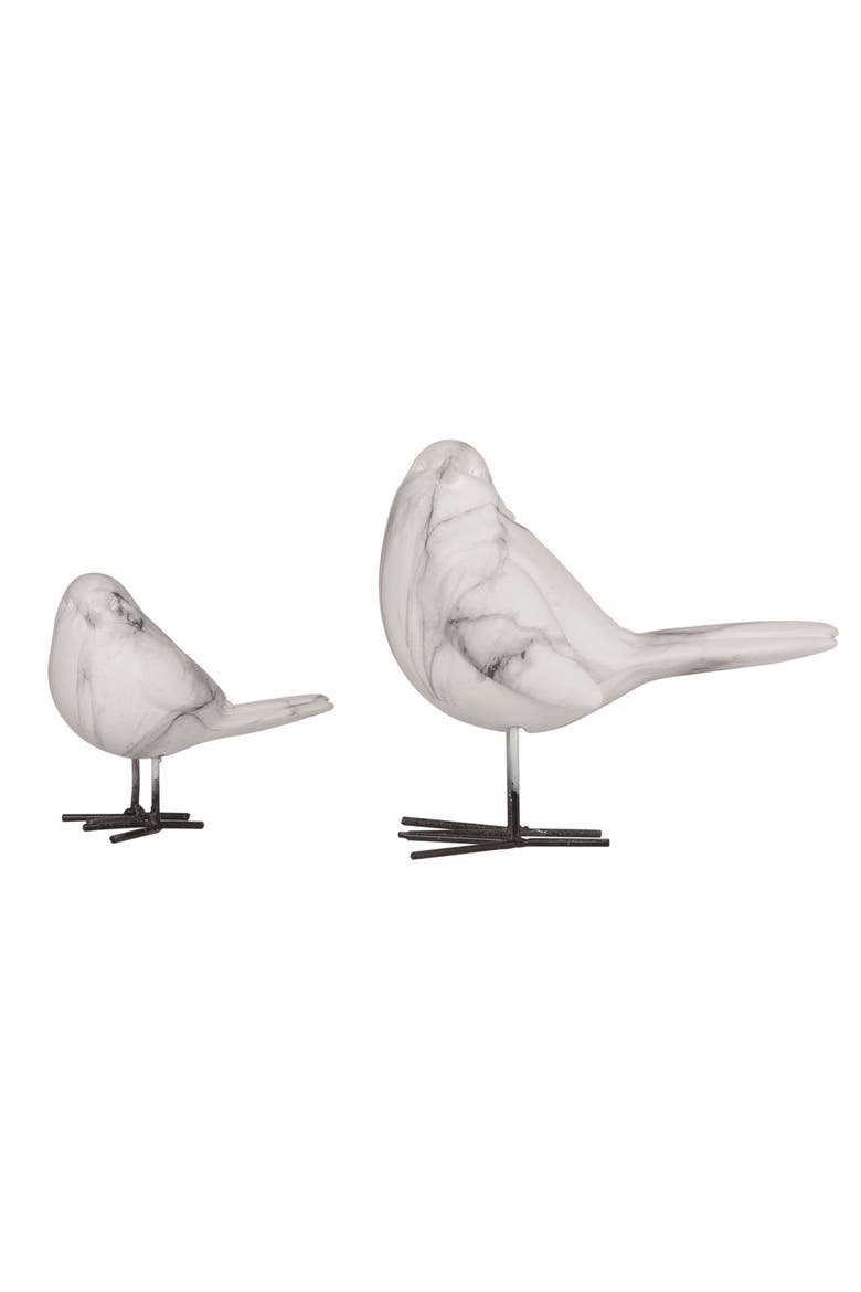 6.5 Inch White Spring Faux Marble Bird Set of 2 Decorative Objects Polyresin Home Decor, Main, color, White