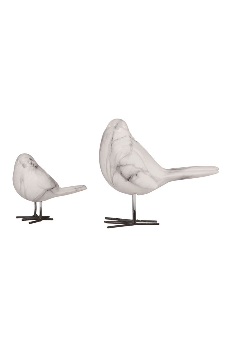 Transpac 6.5 Inch White Spring Faux Marble Bird Set of 2 Decorative Objects Polyresin Home Decor, Main, color, White