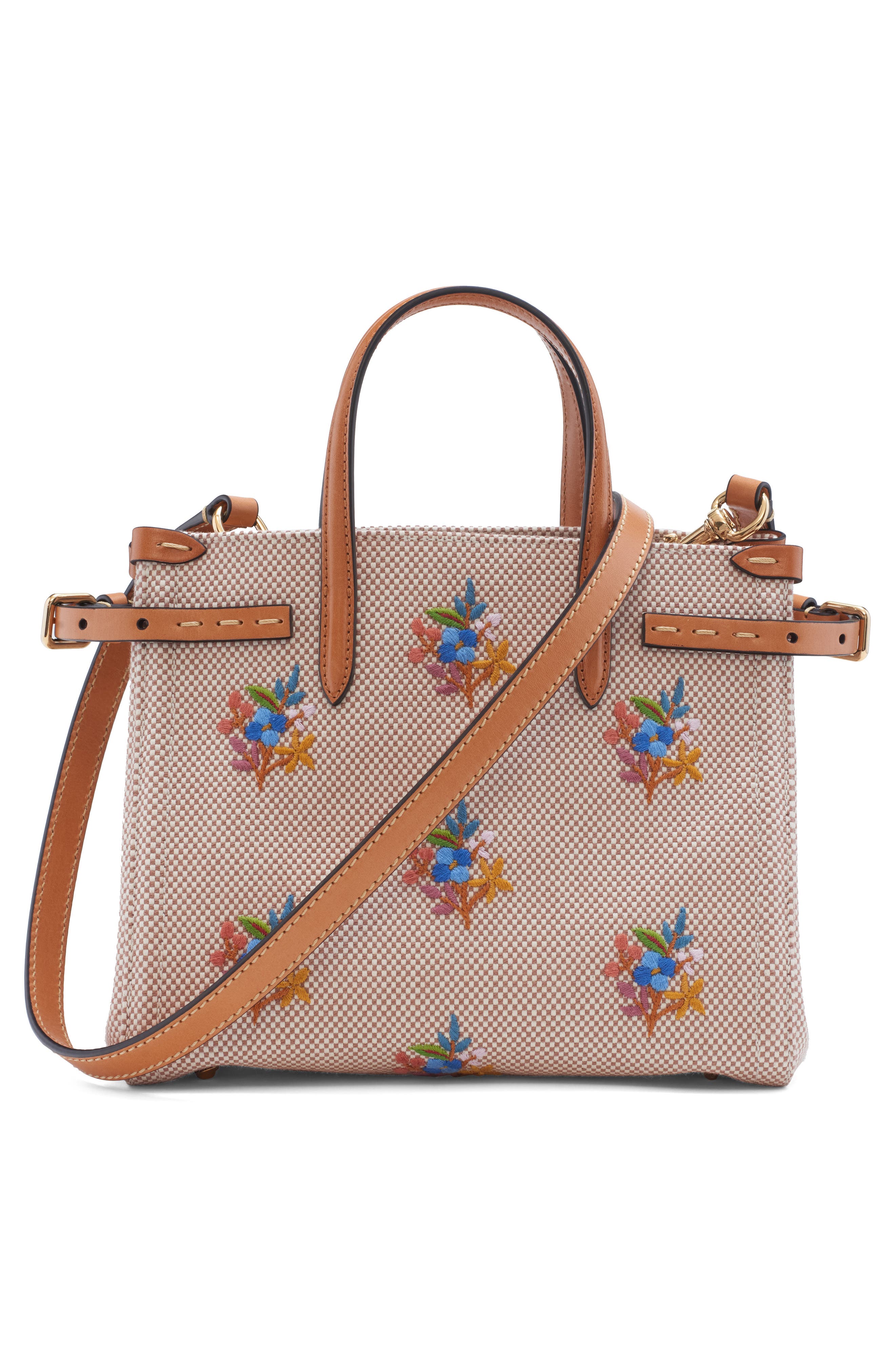 Valentino Garavani Small Antibes Flower Embroidered Canvas Tote, Alternate, color, Tobacco