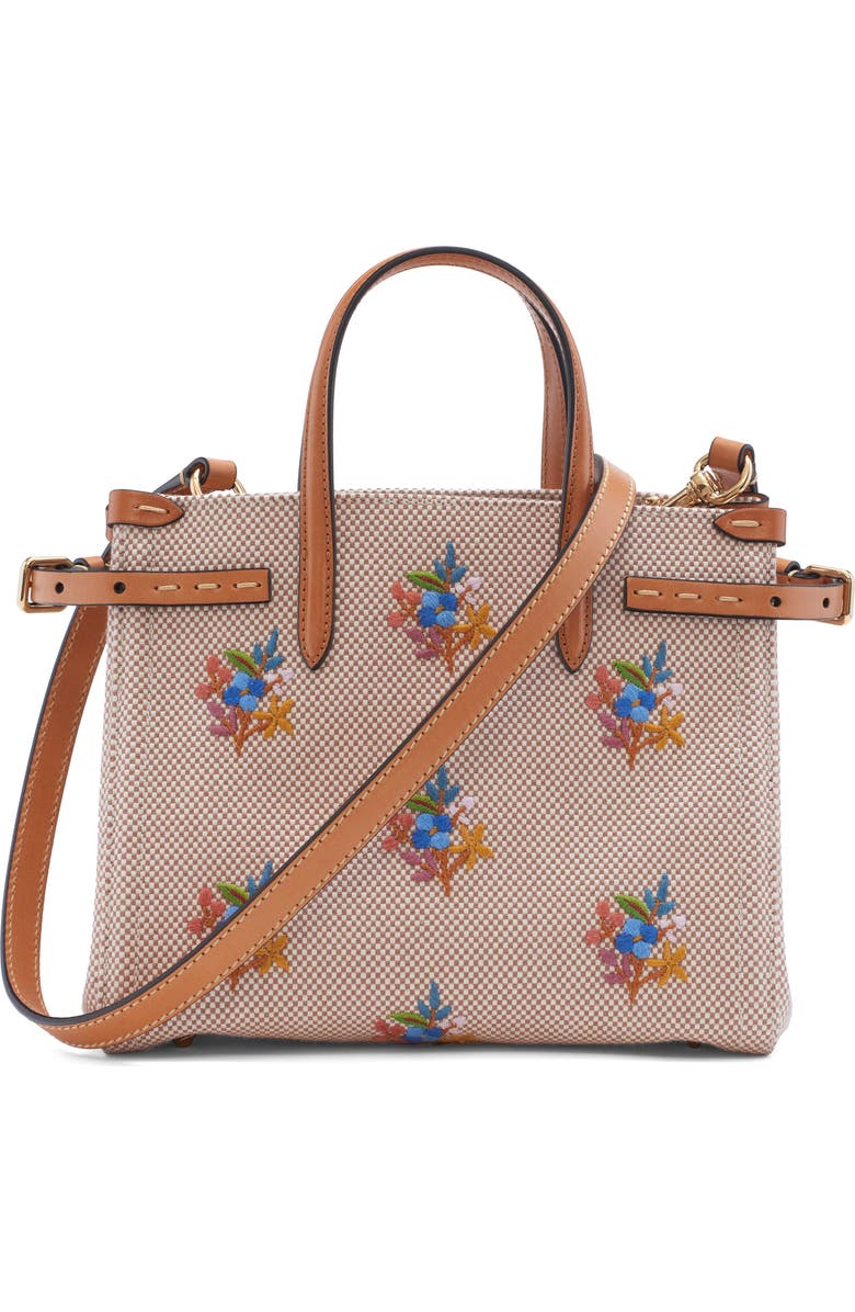 Valentino Garavani Small Antibes Flower Embroidered Canvas Tote, Alternate, color, Tobacco