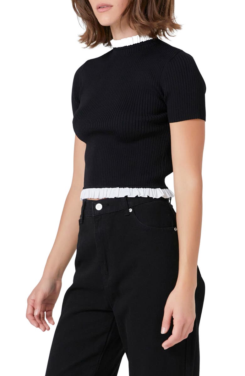 Endless Rose Contrast Ruffle Rib Knit Crop Top, Alternate, color,