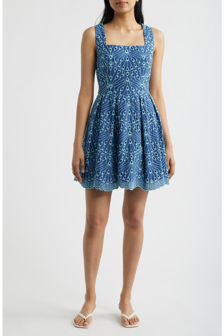 Cindy Skirted Romper, Main, color, STARLIGHT NAVY X CAPRI BLUE