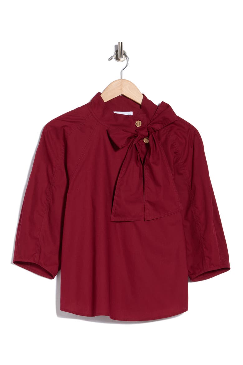 Tie Neck Puff Sleeve Top, Alternate, color, FIG