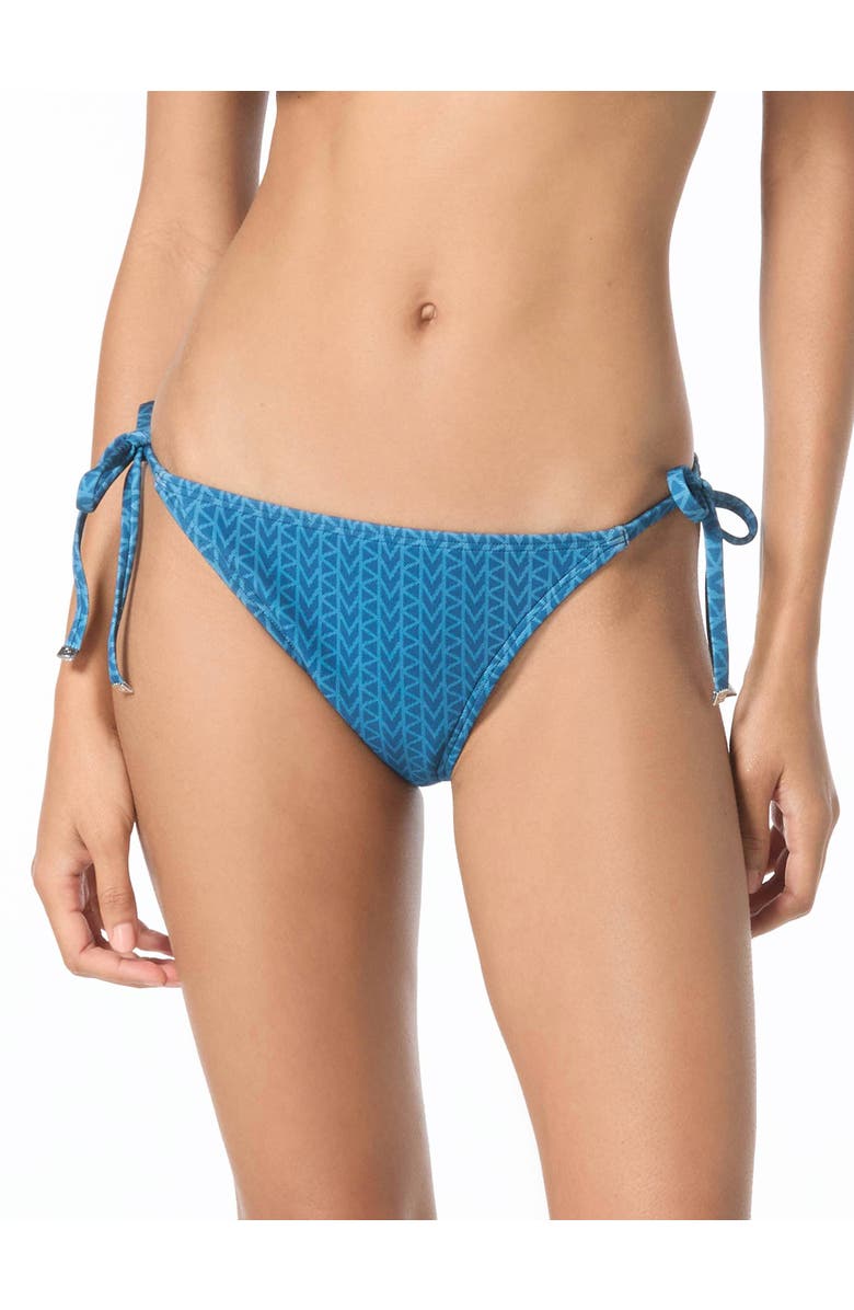 MICHAEL Michael Kors Twill Logo String Tie Bikini Swim Bottom, Main, color, River Blue