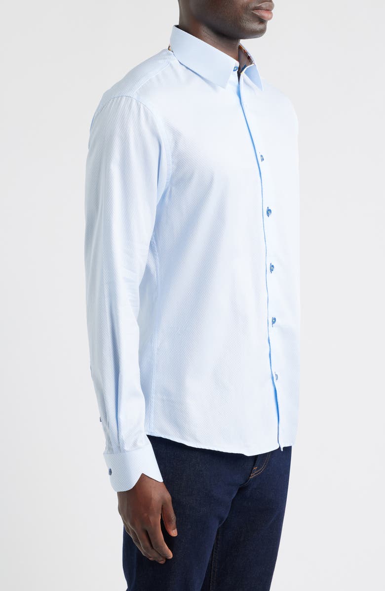 Siragusa Pinstripe Printed Silk Trim Dress Shirt, Alternate, color, Blue