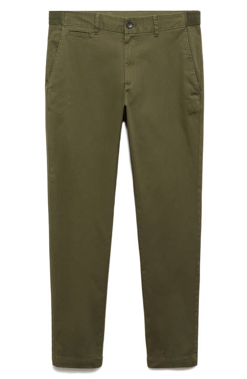 Mango Slim Fit Flat Front Cotton Stretch Twill Chinos In Khaki Green