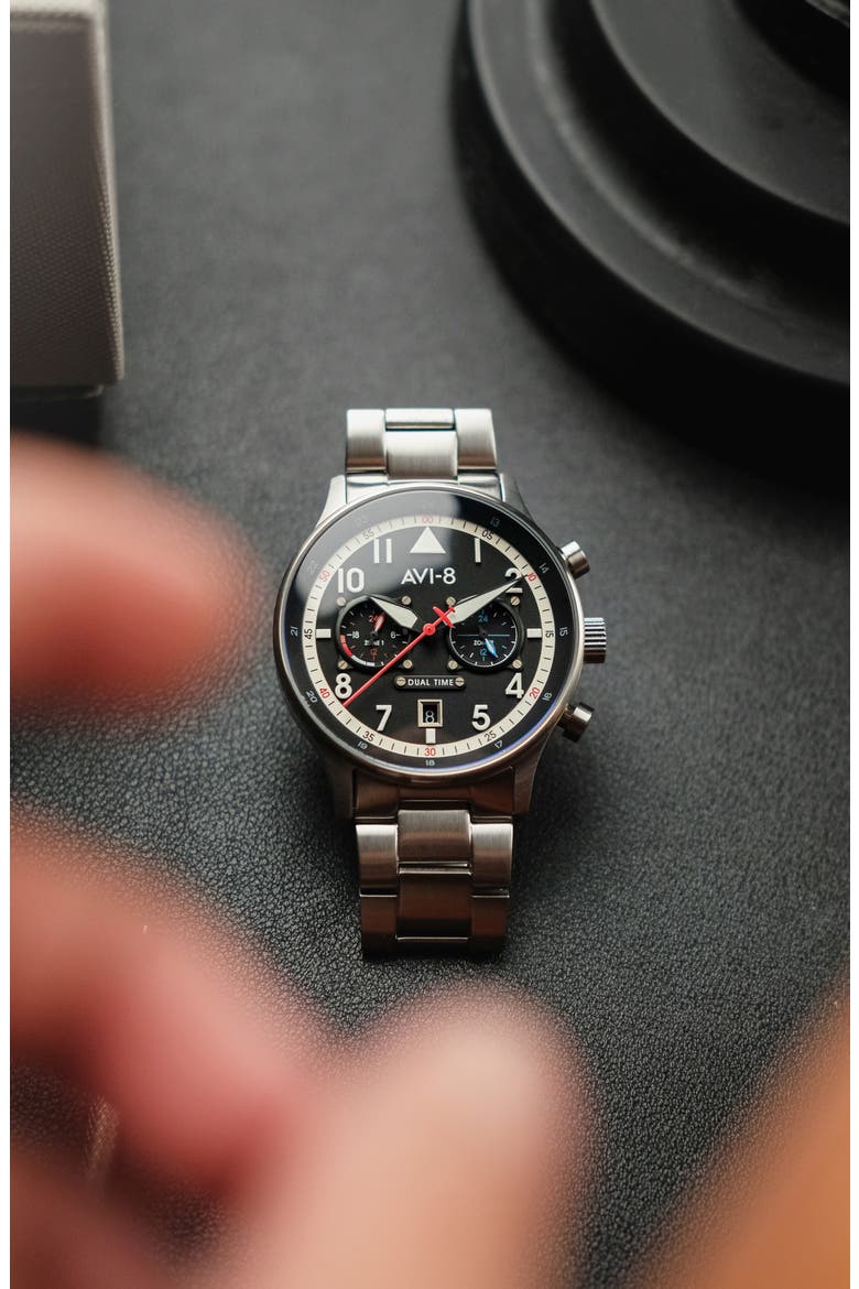 Hawker Hurricane Carey Chronograph Bracelet Watch, 44mm, Alternate, color, BLACK