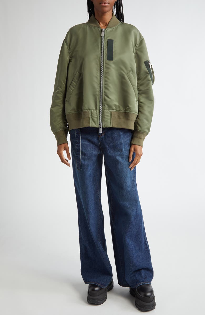 Sacai Nylon Twill Bomber Jacket, Alternate, color, Khaki