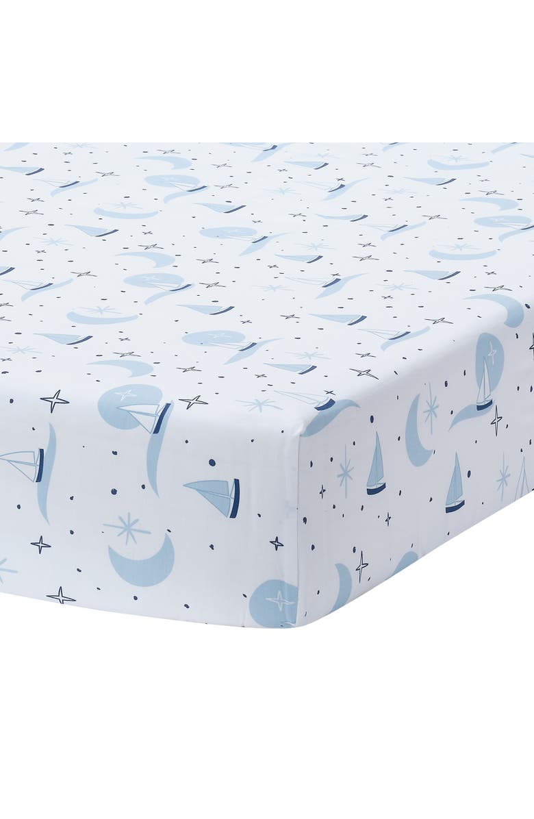 Lambs & Ivy Little Skipper Cotton Nautical Sailboat Fitted Crib/Toddler Sheet, Main, color, White