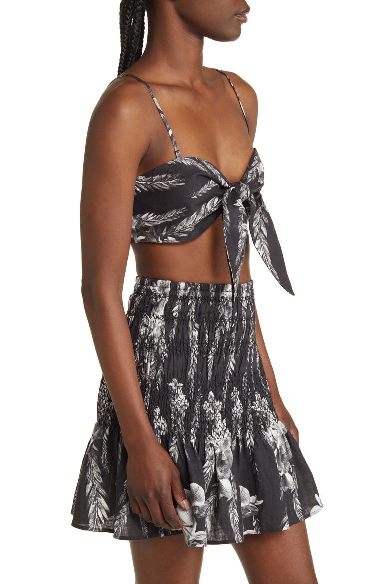 Riah Mia Bandeau Linen Crop Camisole Top, Alternate, color, BLACK