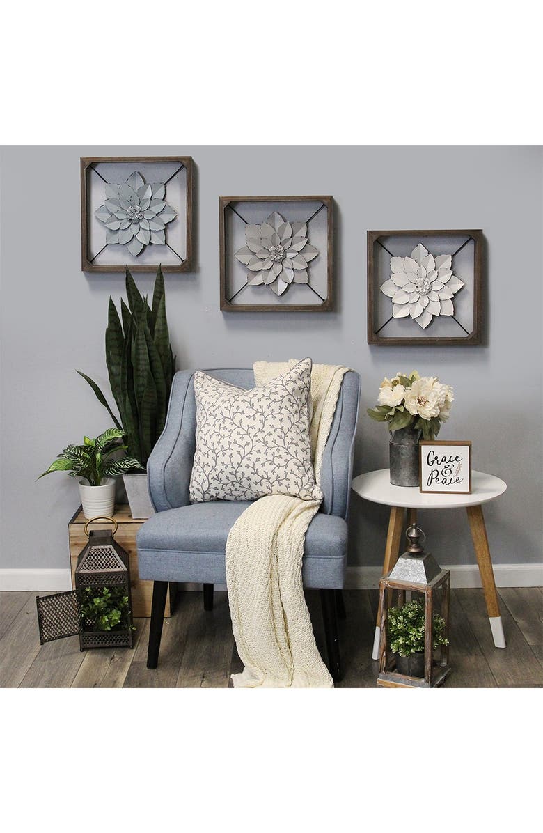 PARKLAND COLLECTION Dark Walnut/White Framed Metal Flower, Alternate, color, White