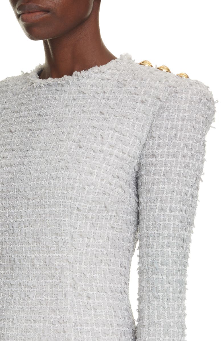 Balmain Long Sleeve Tweed Minidress, Alternate, color, 