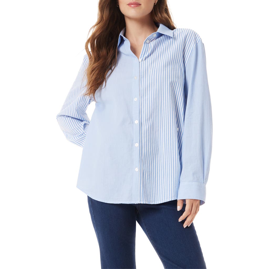 Sam Edelman Bridget Asymmetrical Long Sleeve Button Down Blue Yonder Stripe In Skylight Blue