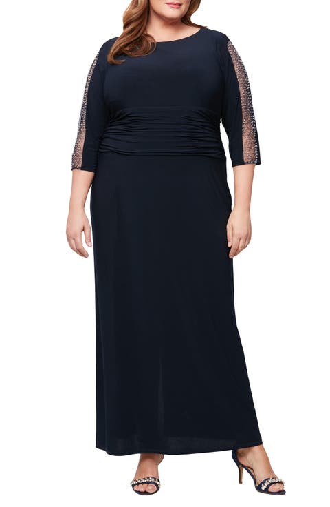 Embellished Sleeve Ruched Gown (Plus Size)