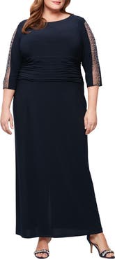 SL FASHIONS Embellished Sleeve Ruched Gown