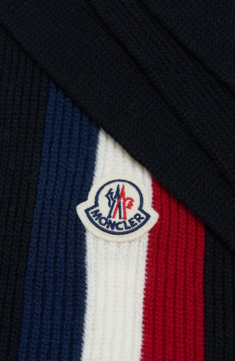 Moncler Logo Stripe Wool Scarf, Alternate, color,
