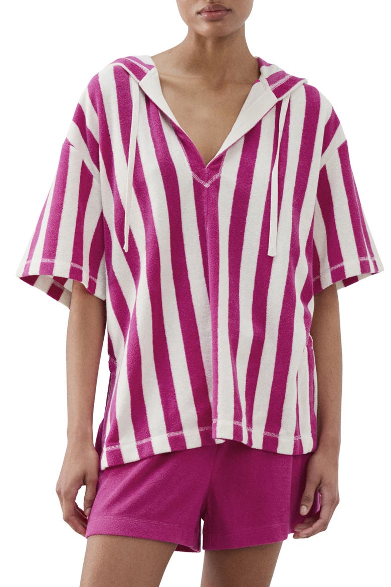 Hooded Cotton Blend Pajama Shirt, Main, color, FUCHSIA