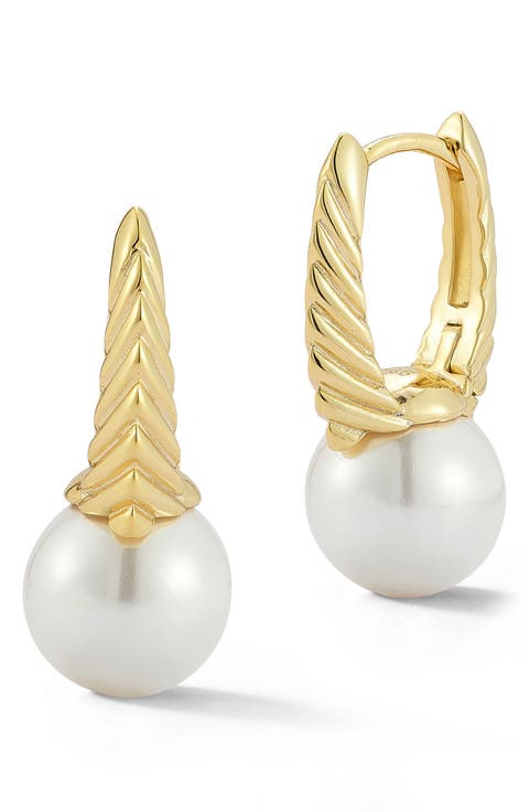 10-10.5mm Cultured Pearl Huggie Hoop Earrings