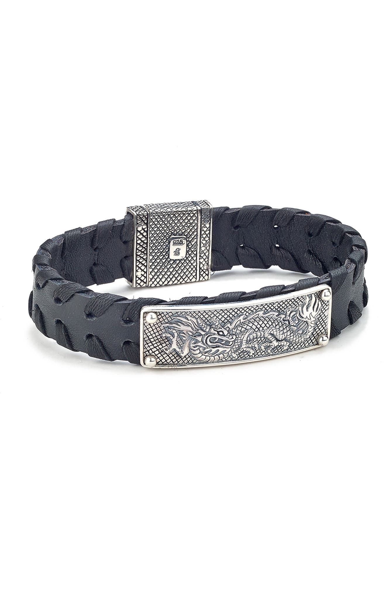 SAMUEL B. Engraved Dragon Leather Bracelet