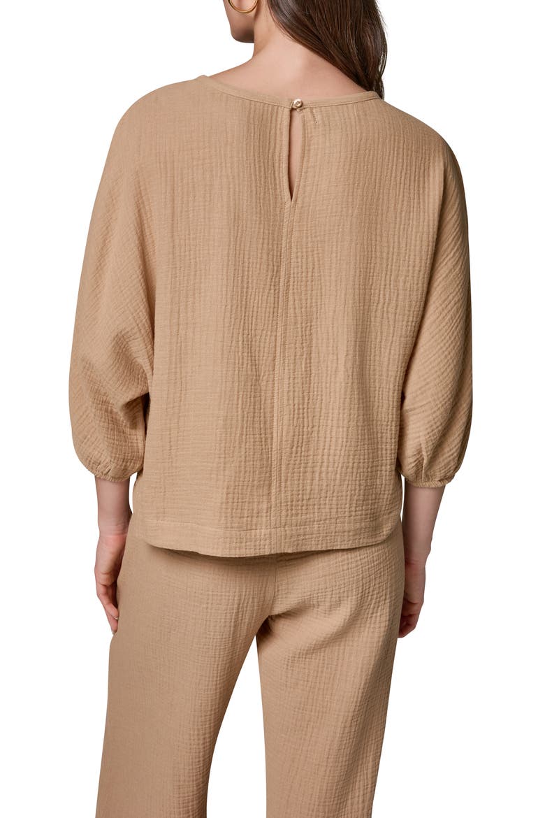 Twist Cuff Cotton Gauze Top, Alternate, color, FAWN