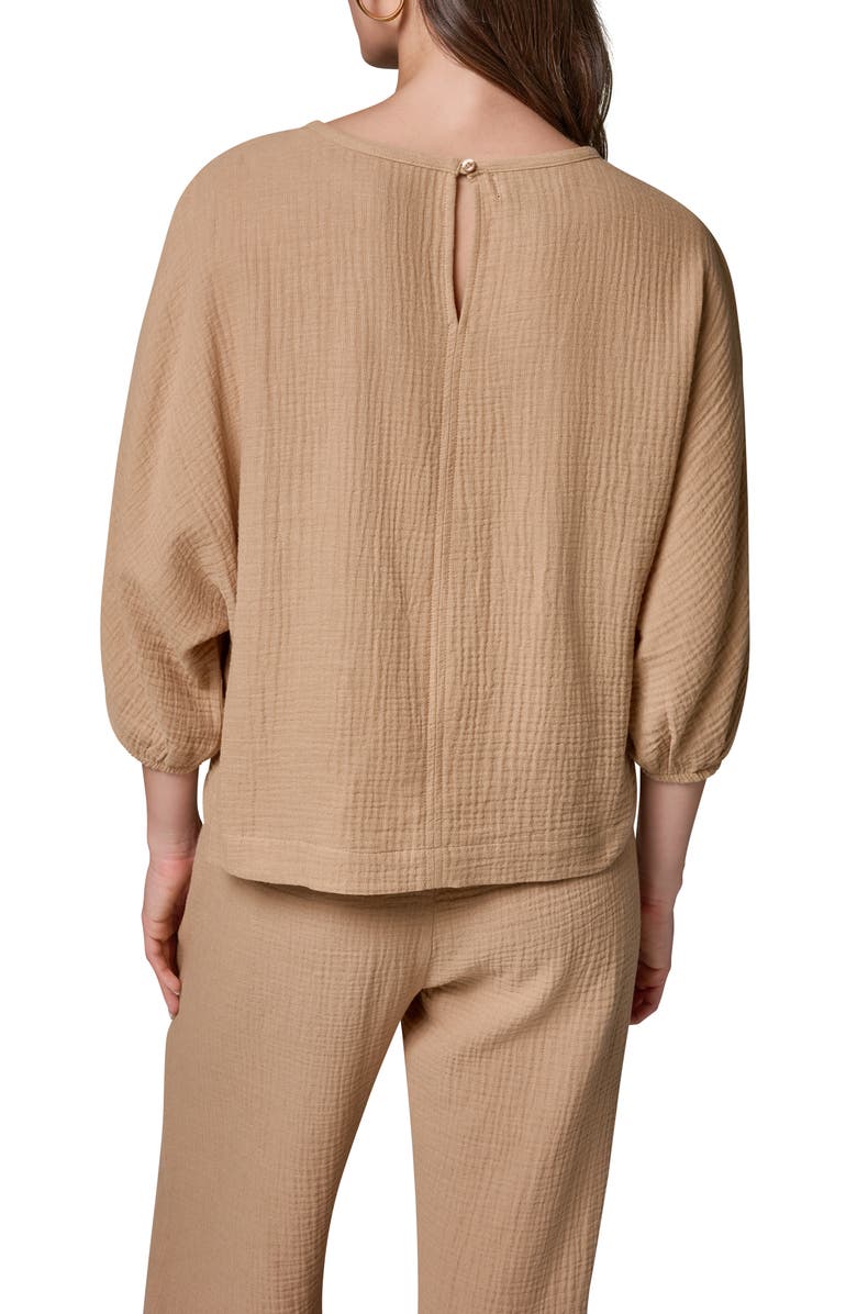Donna Karan New York Twist Cuff Cotton Gauze Top, Alternate, color,