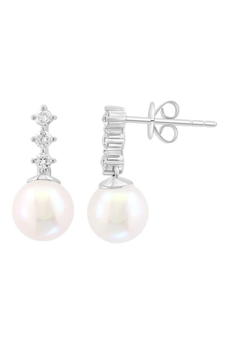 Diamond & Freshwater Pearl Drop Earrings, Alternate, color, WHITE