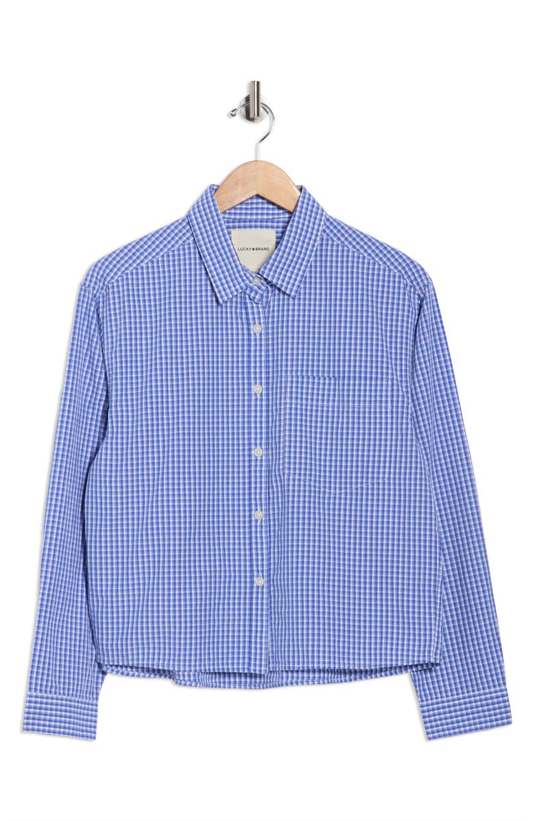 Lucky Brand Stripe Crop Poplin Button-Up Shirt, Alternate, color, Blue Check
