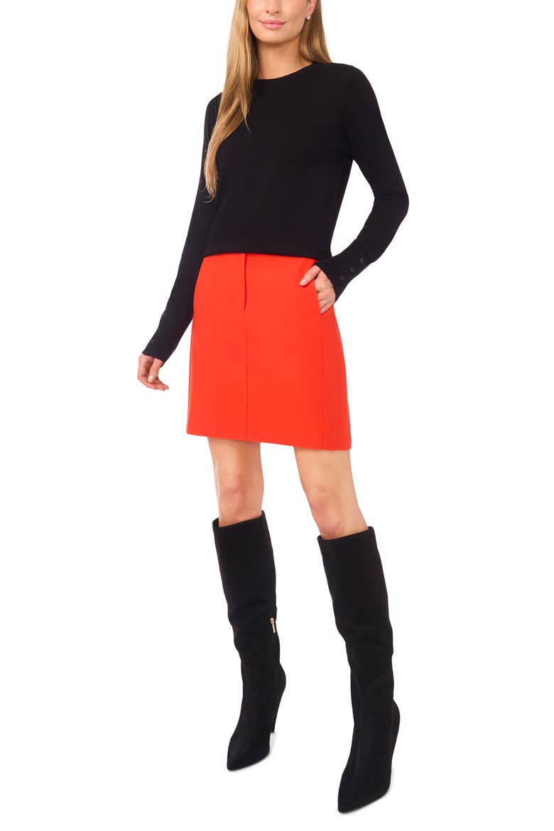 Button Cuff Crewneck Sweater, Alternate, color, RICH BLACK