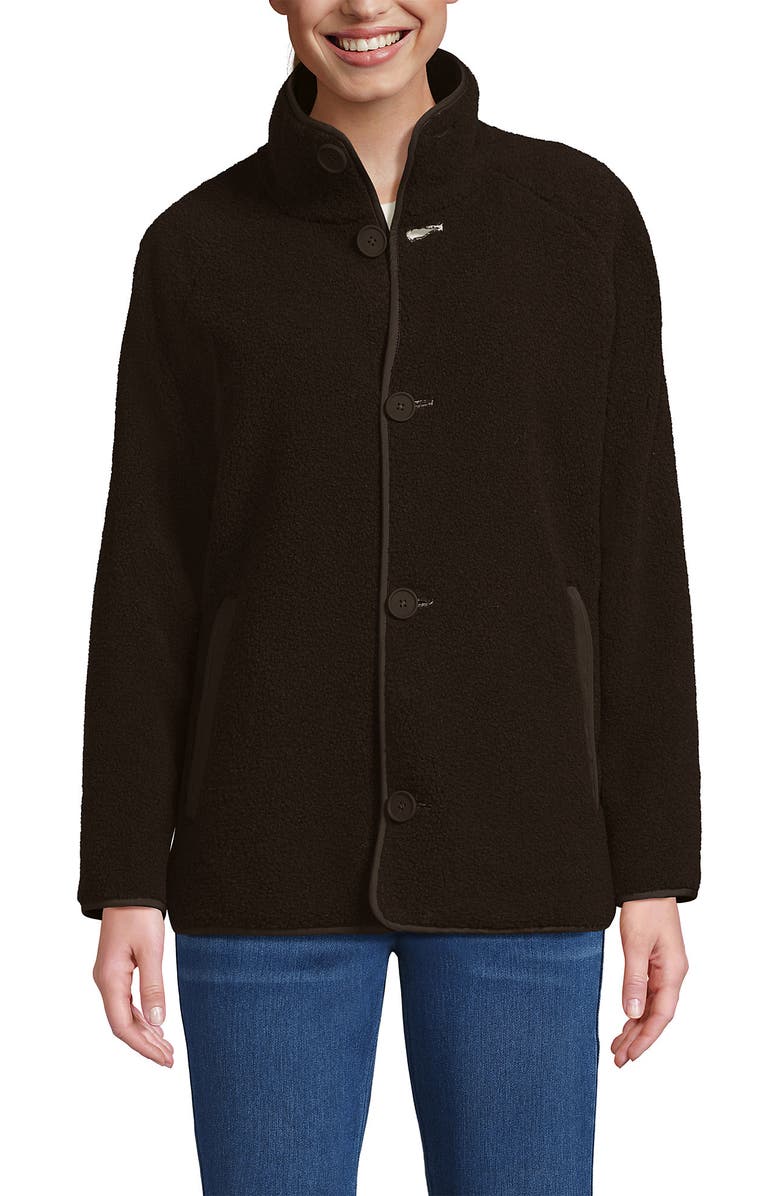 Lands
End High Pile Fleece Reversible Mixed Media Long Jacket, Alternate, color, Rich Coffee/Brown Check