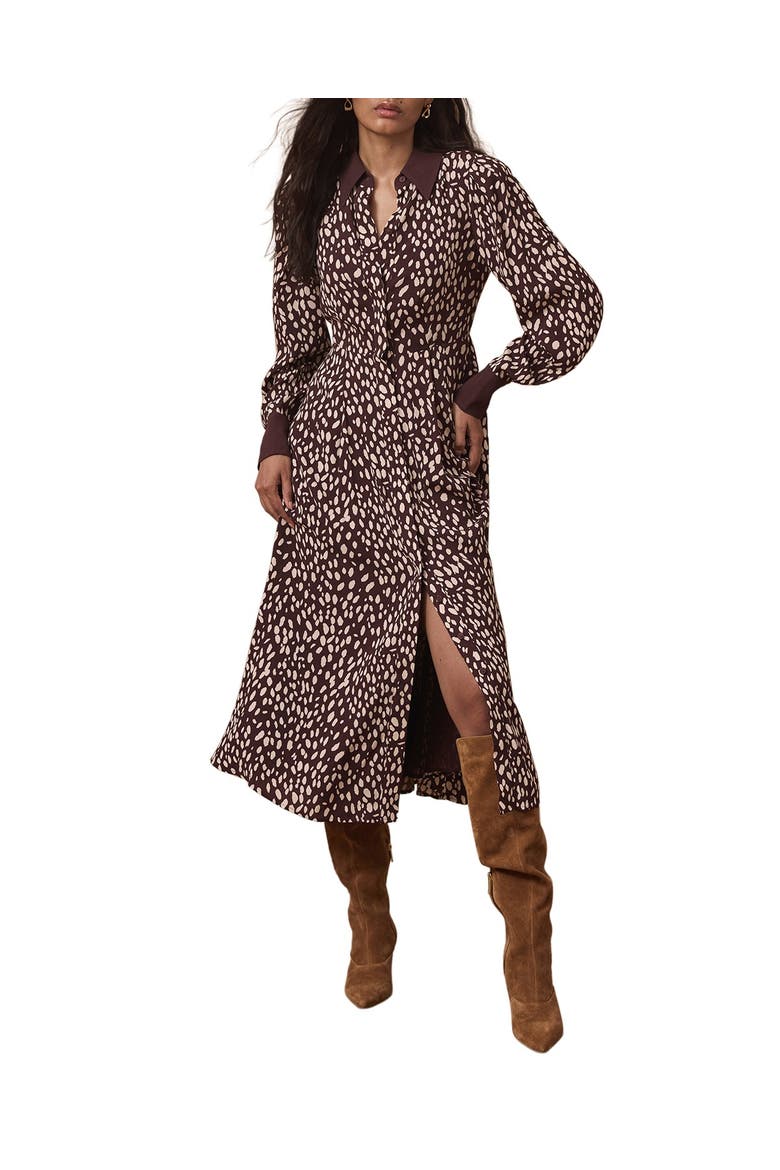 Printed Contrast Midi Shirt Dress, Main, color, Burgundy