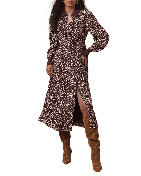 Printed Contrast Midi Shirt Dress