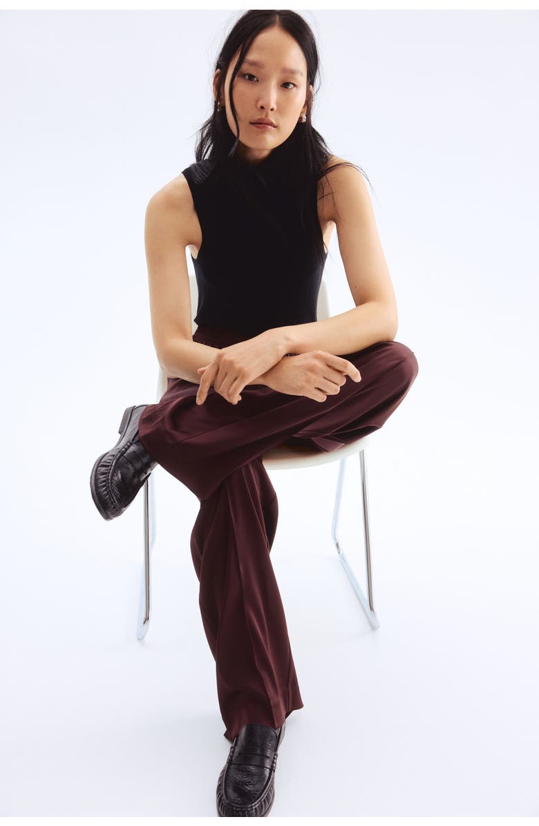 H&M Wide Crease-detail Trousers, Alternate, color, Dark Brown