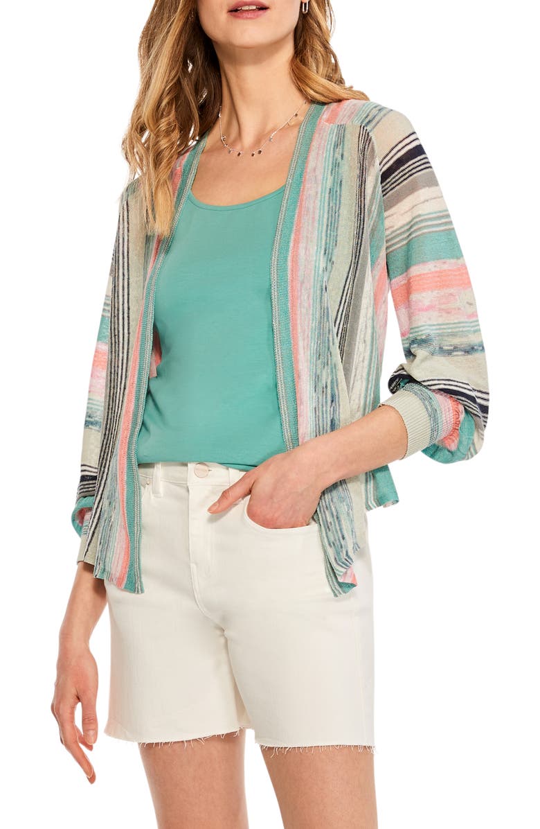 NIC+ZOE Stripe Space Dye Linen Blend Cardigan, Main, color, 