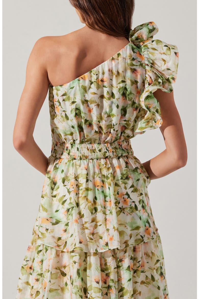 Imelda Floral One-Shoulder Dress, Alternate, color, GREEN FLORAL