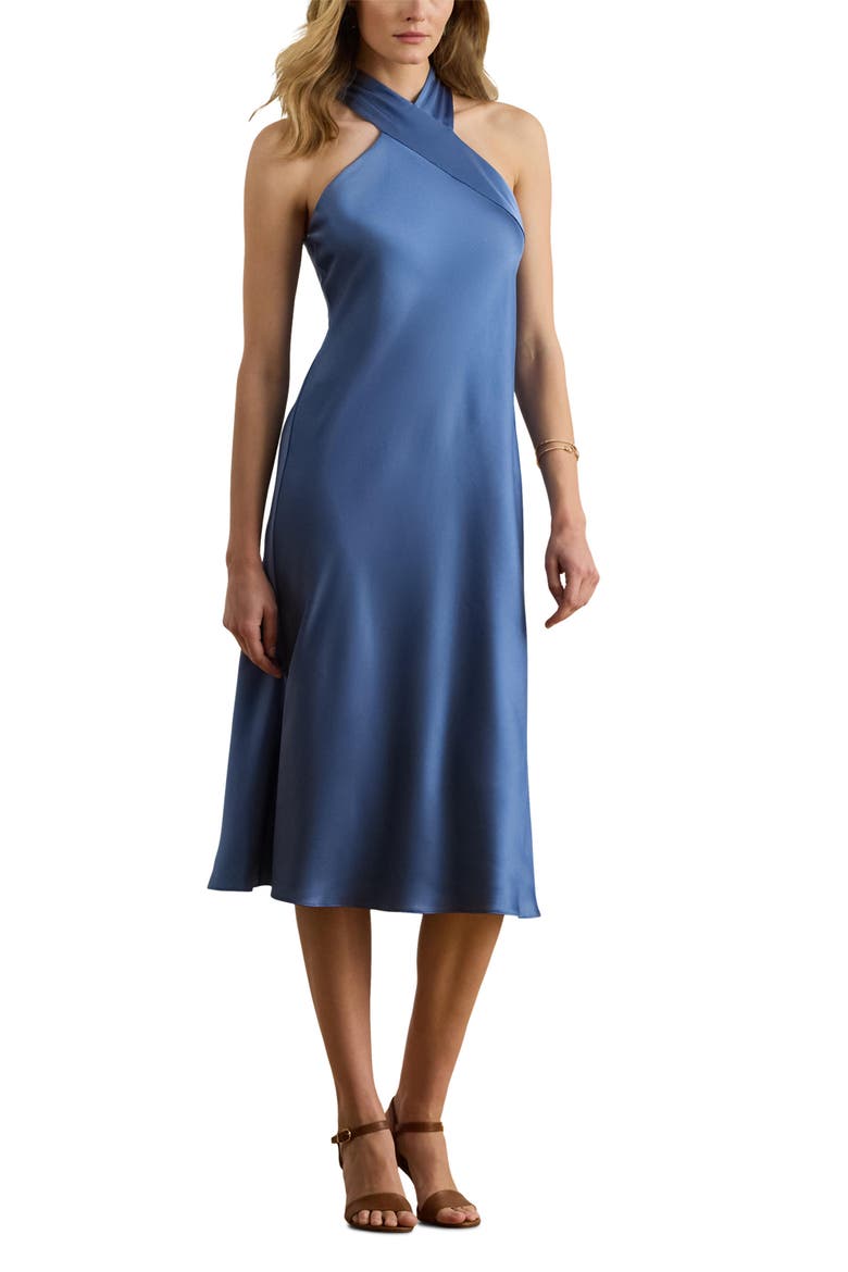 Hammered Satin Cocktail Dress, Main, color, CARSON BLUE