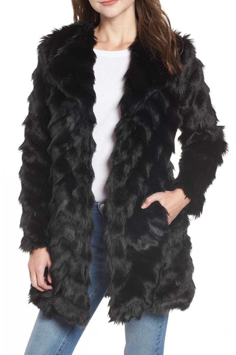 BB Dakota It's All Happening Faux Fur Coat, Main, color, BLACK