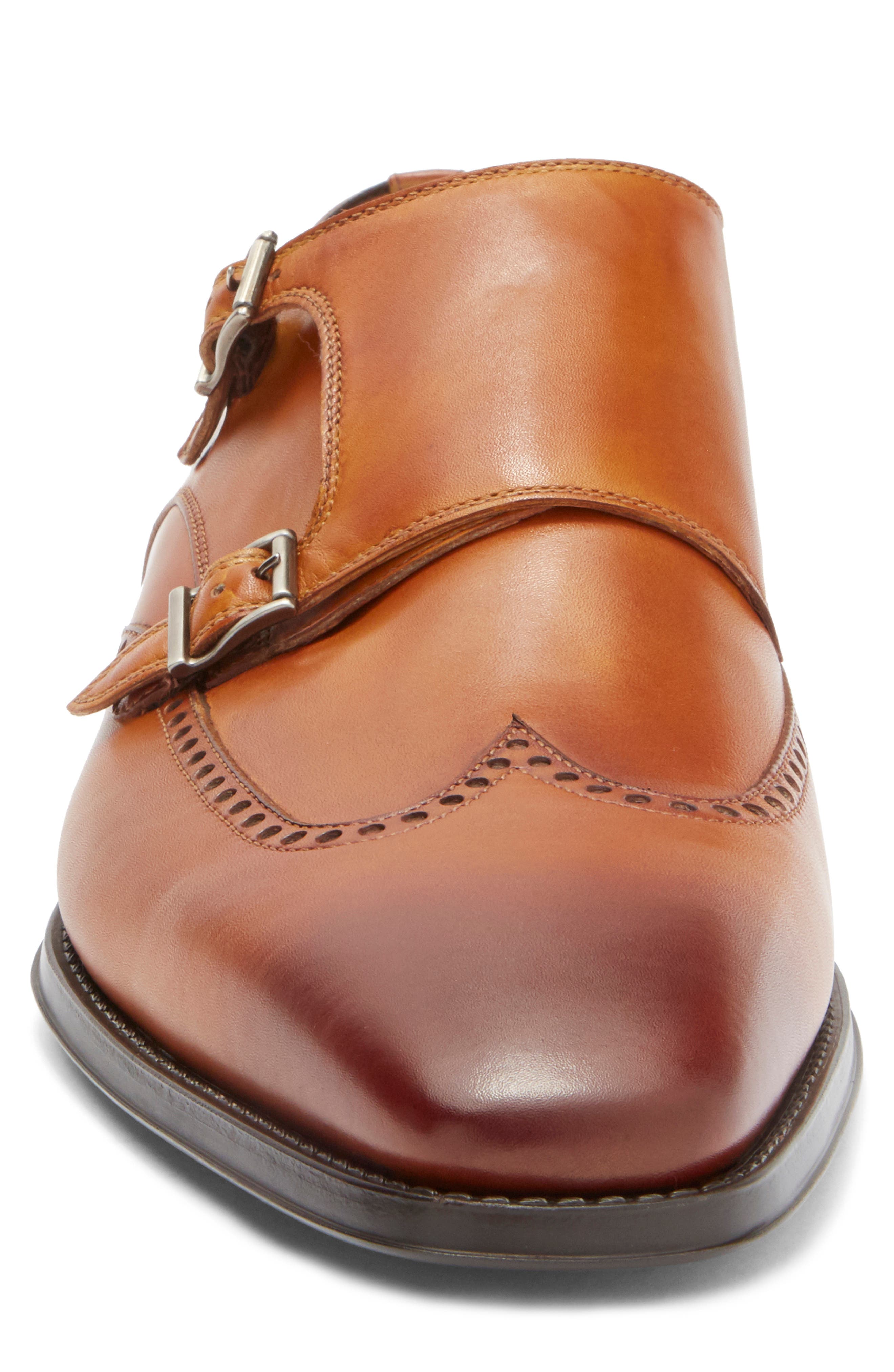 Helios Wing Double Monk Strap Shoe, Alternate, color, CUERO