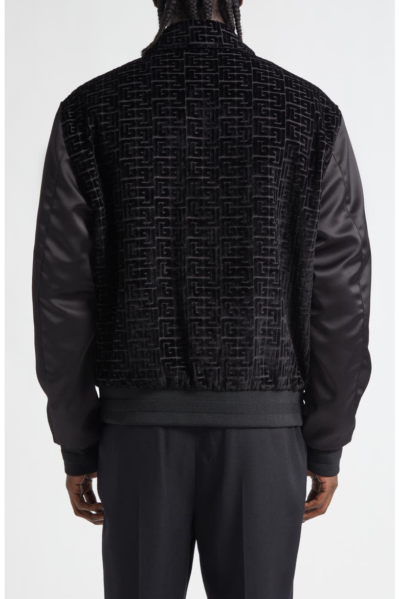 Monogram Velvet & Satin Bomber Jacket, Alternate, color, EAP BLACK/ BLACK