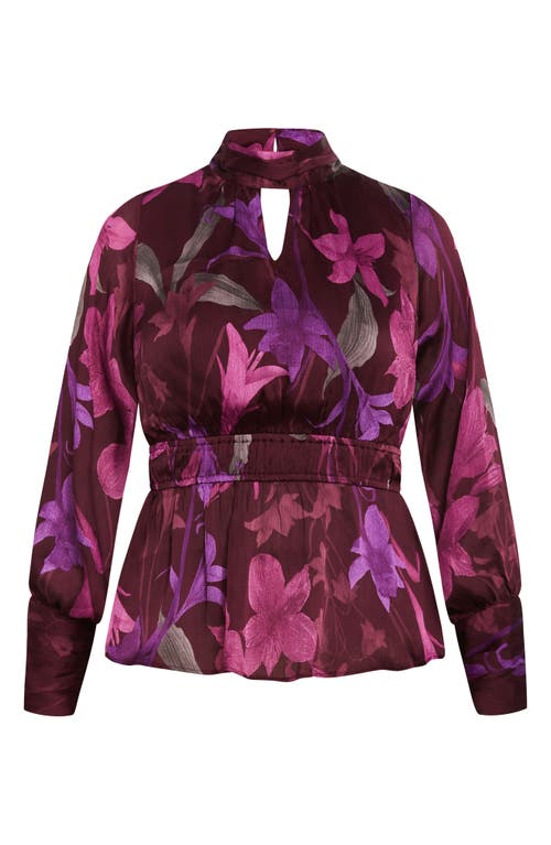 City Chic Della Print Keyhole Top In Purple