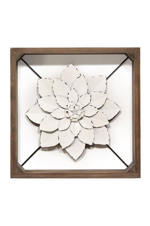 Dark Walnut/White Framed Metal Flower
