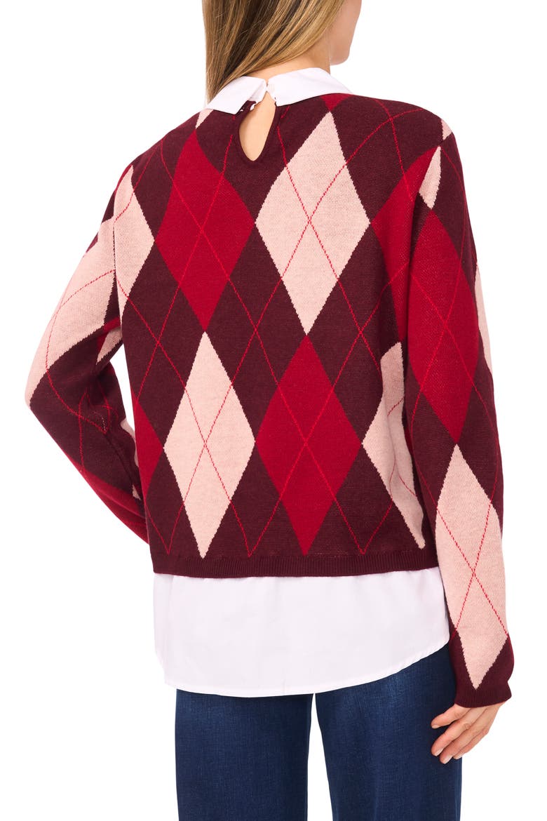 by Cynthia Steffe Pointelle Chevron Stripe Crewneck Sweater, Alternate, color, RICH BURGUNDY