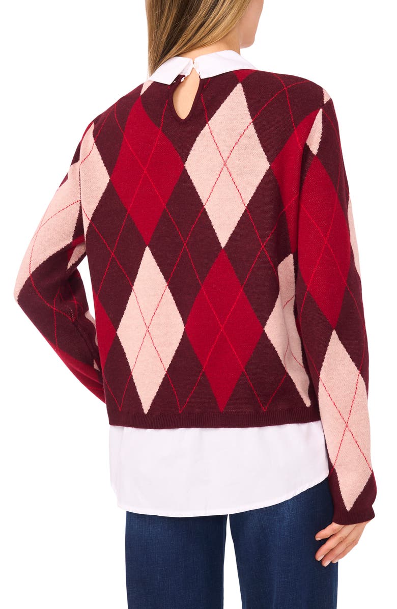 CeCe by Cynthia Steffe Pointelle Chevron Stripe Crewneck Sweater, Alternate, color, Rich Burgundy