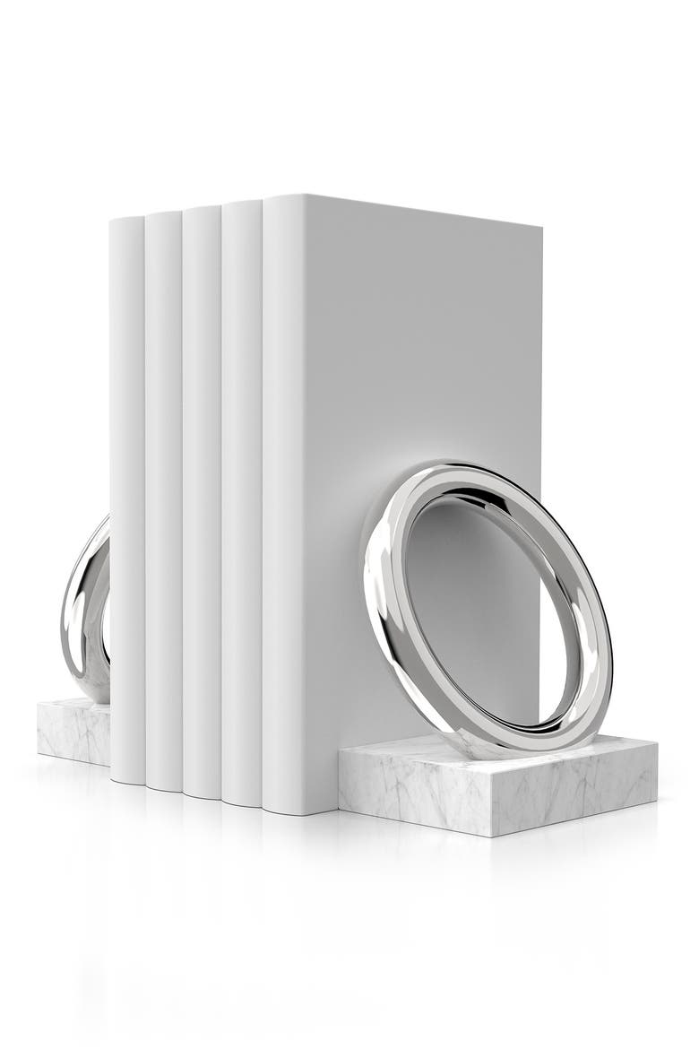 Ring Marble Bookends, Main, color, WHITE AND SILVER