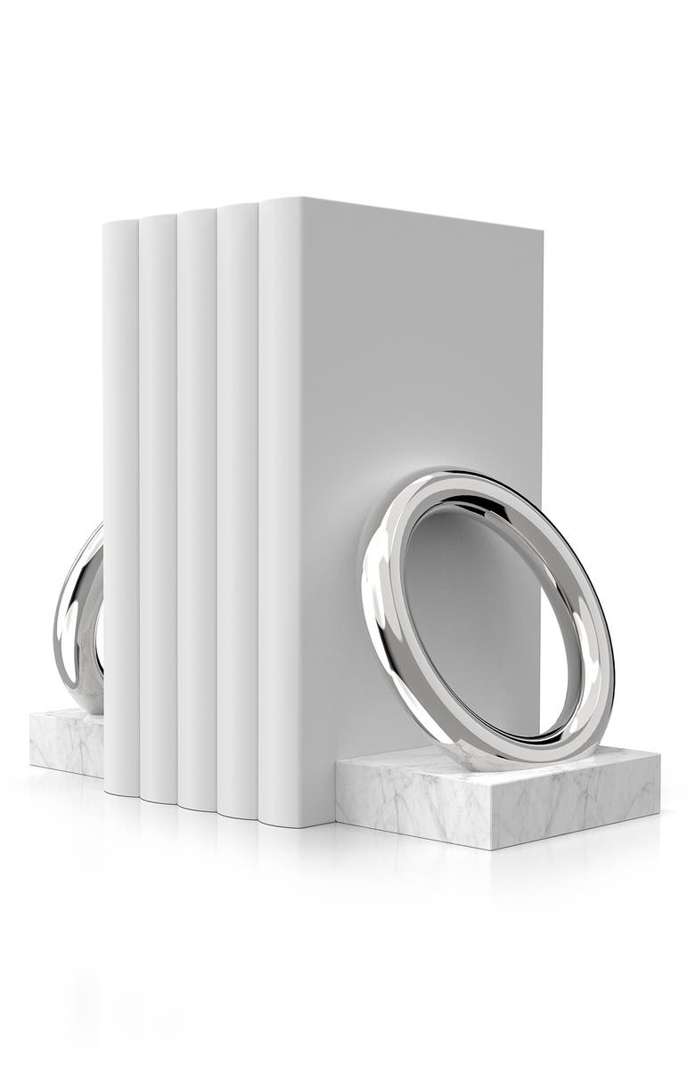ANNA New York Ring Marble Bookends, Main, color, White And Silver