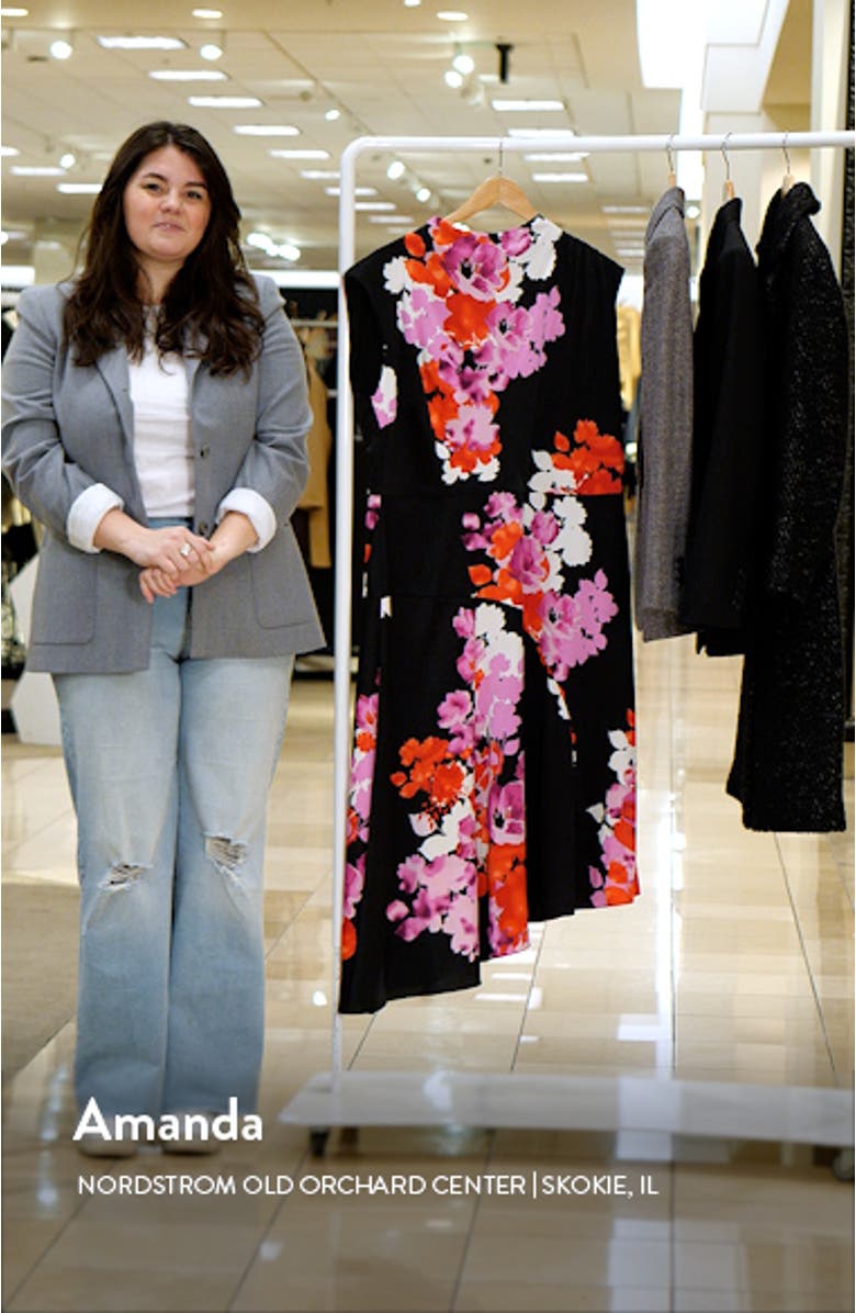 Floral Funnel Neck Asymmetric Hem Dress, sales video thumbnail