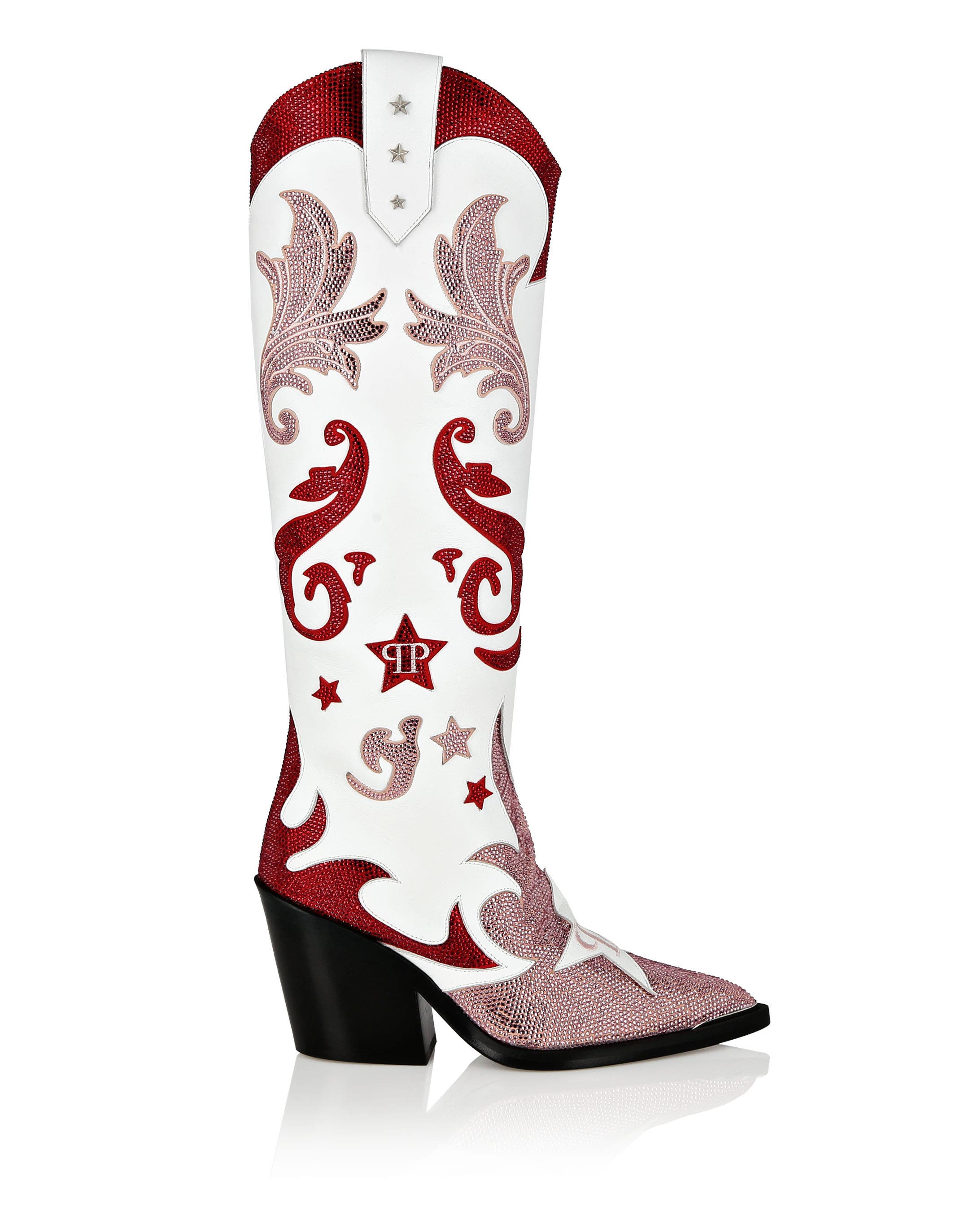 Boots Mid Heels High Stars Women, Alternate, color, red